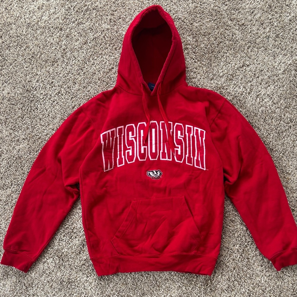 Vintage Wisconsin Badgers Old Varsity Brand Red Embroidered Hoodie